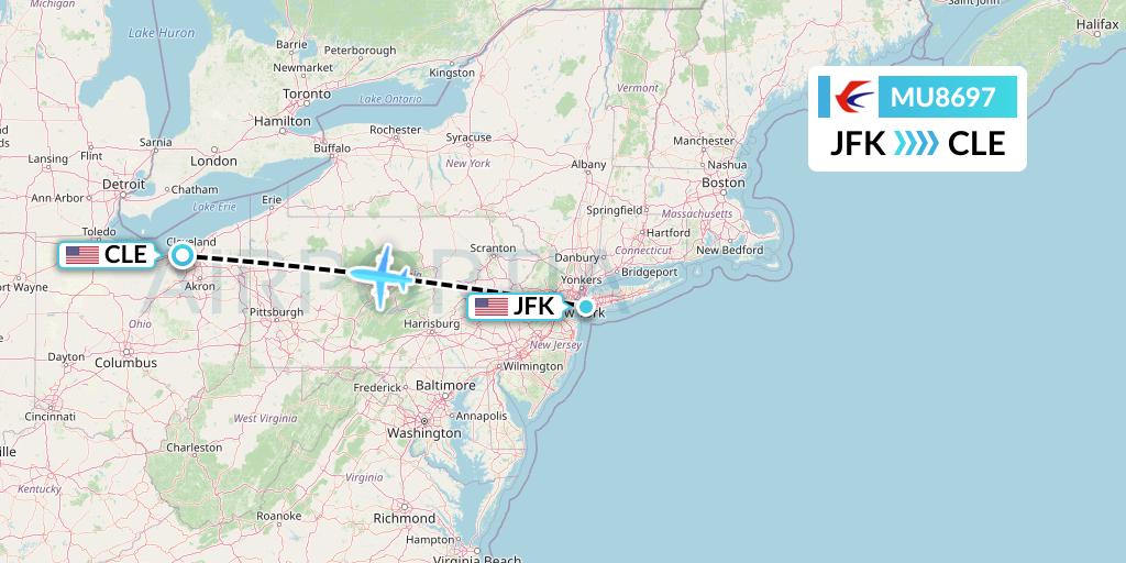 MU8697 China Eastern Airlines Flight Map: New York to Cleveland