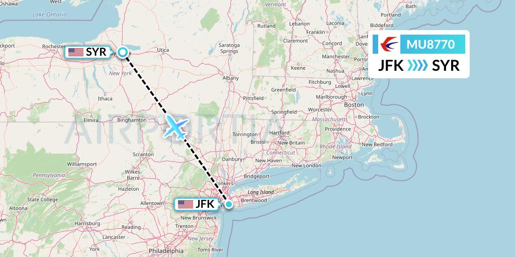 MU8770 China Eastern Airlines Flight Map: New York to Syracuse