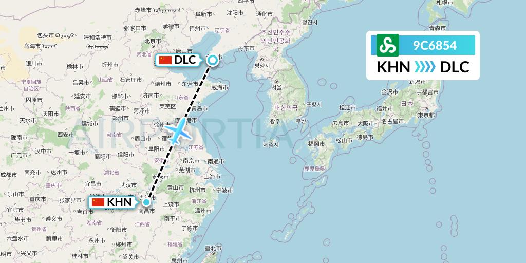 9C6854 Spring Airlines Flight Map: Nanchang to Dalian