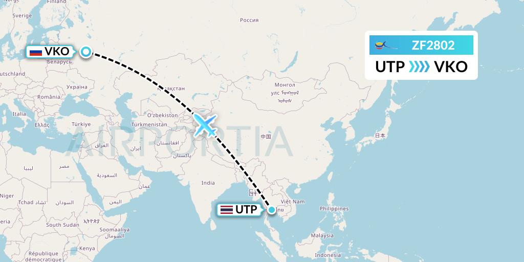 ZF2802 Azur Air Flight Map: Rayong to Moscow