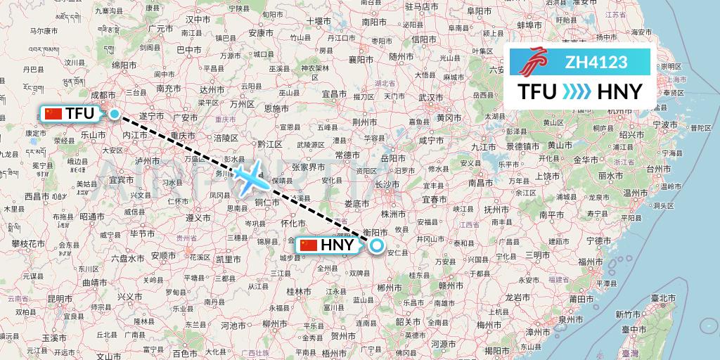 ZH4123 Shenzhen Airlines Flight Map: Chengdu to Hengyang