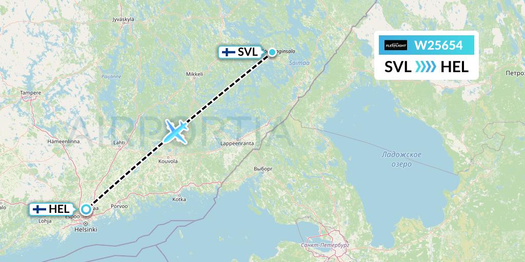W25654 Flex Flight Flight Map: Savonlinna to Helsinki