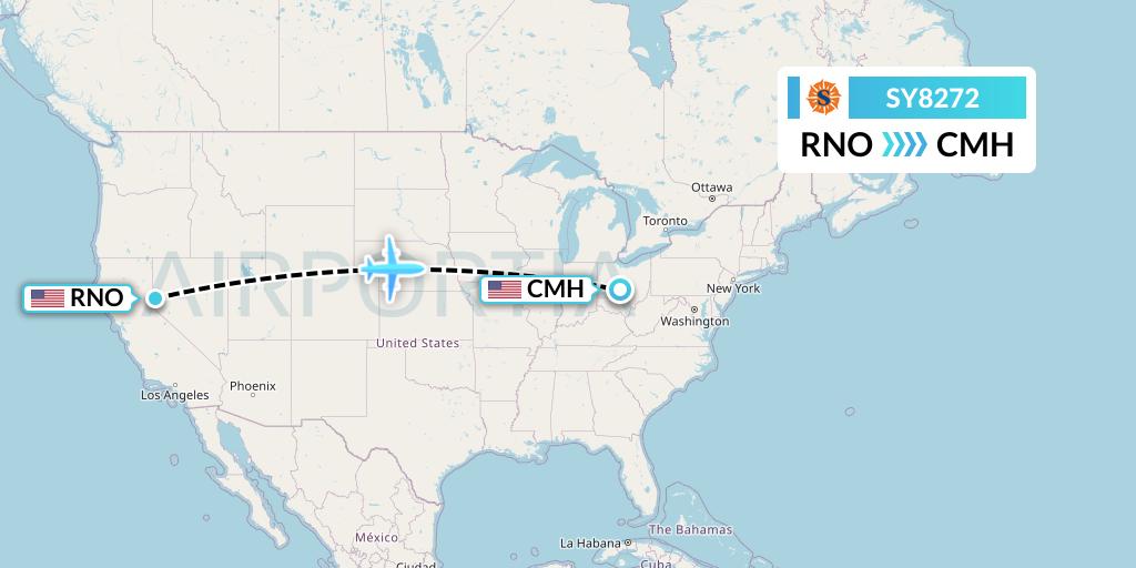 SY8272 Sun Country Airlines Flight Map: Reno to Columbus
