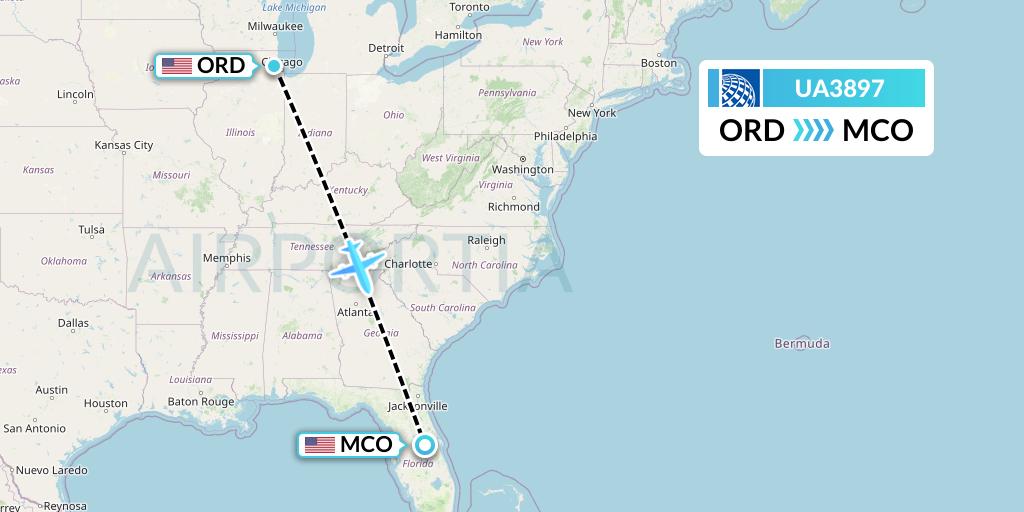 UA3897 United Airlines Flight Map: Chicago to Orlando