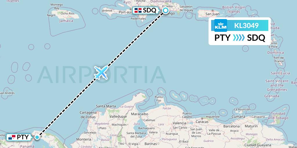 KL3049 KLM Flight Map: Panama City to Santo Domingo