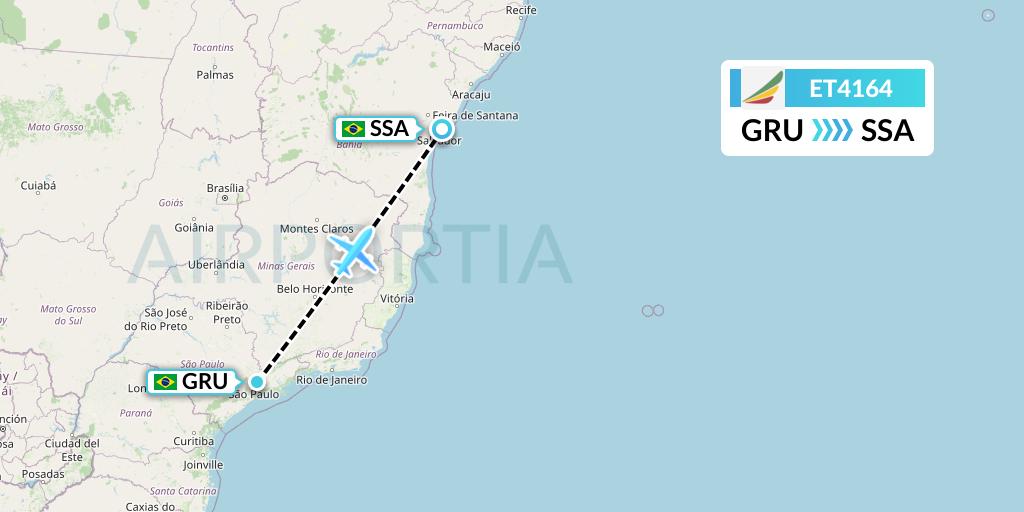 ET4164 Ethiopian Airlines Flight Map: Sao Paulo to Salvador