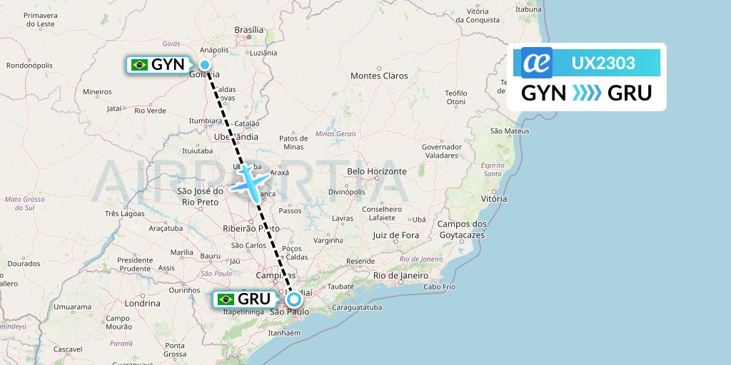 UX2303 Air Europa Flight Map: Goiania to Sao Paulo