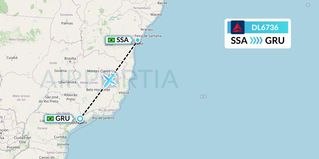 DL6736 Delta Air Lines Flight Map: Salvador to Sao Paulo