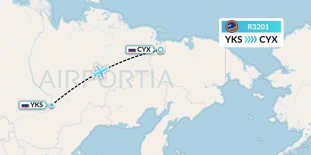 R3201 Yakutia Airlines Flight Map: Yakutsk to Cherskiy