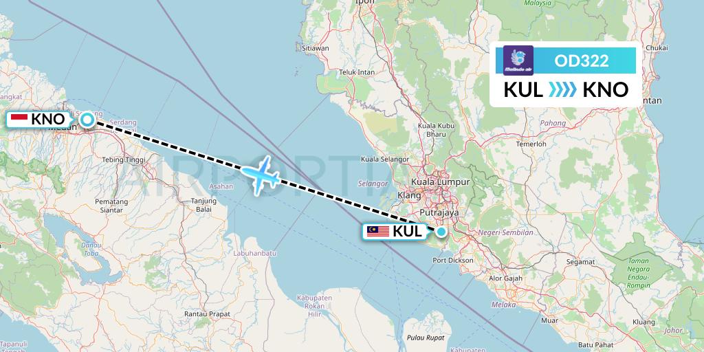OD322 Batik Air Malaysia Flight Map: Kuala Lumpur to Medan