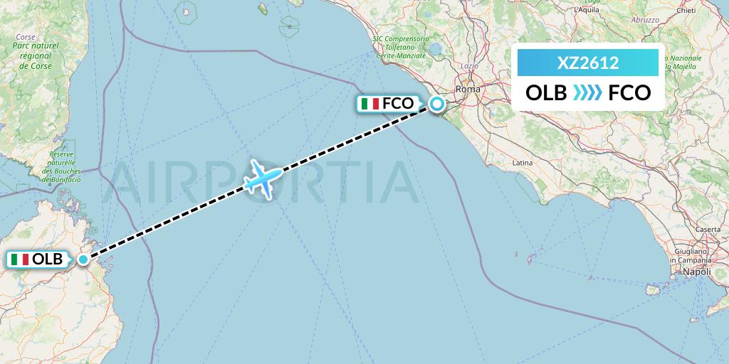 XZ2612 Aeroitalia Flight Map: Olbia to Rome