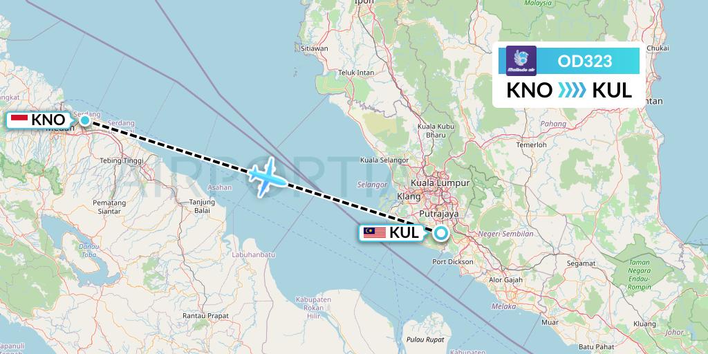 OD323 Batik Air Malaysia Flight Map: Medan to Kuala Lumpur