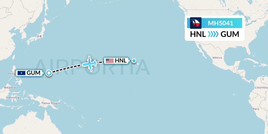 MH5041 Malaysia Airlines Flight Map: Honolulu to Guam