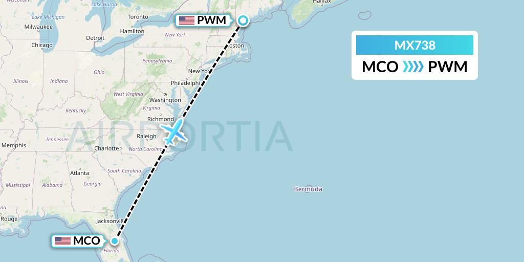 MX738 Breeze Airways Flight Map: Orlando to Portland
