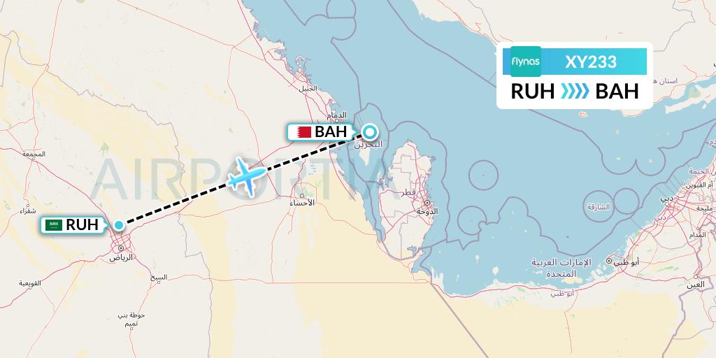 XY233 Flynas Flight Map: Riyadh to Bahrain