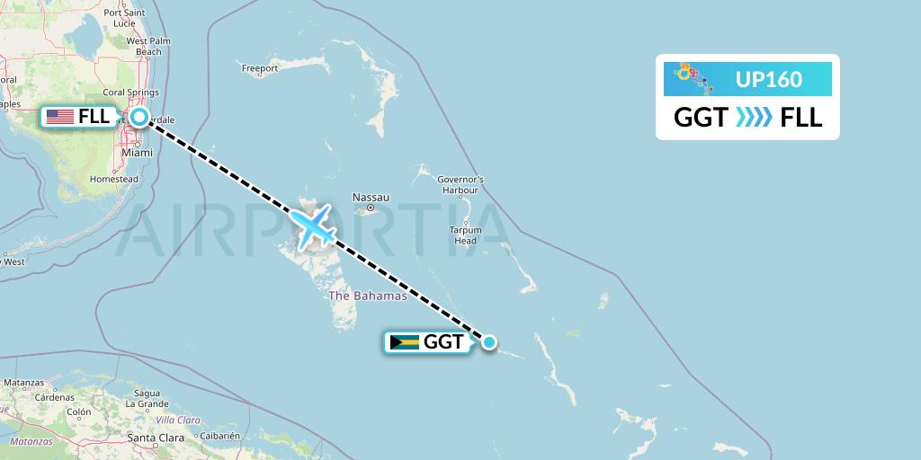 UP160 Bahamasair Flight Map: George Town to Fort Lauderdale