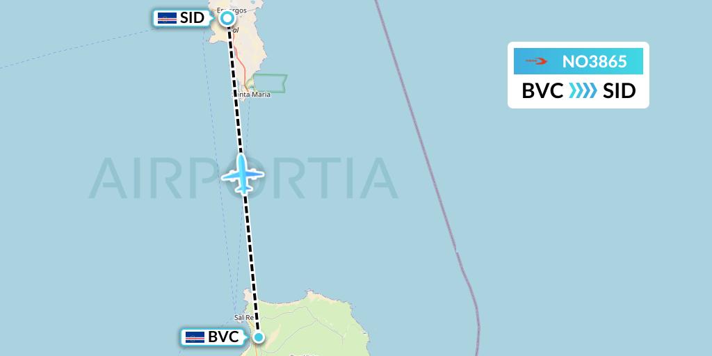 NO3865 Neos Flight Map: Boa Vista to Espargos