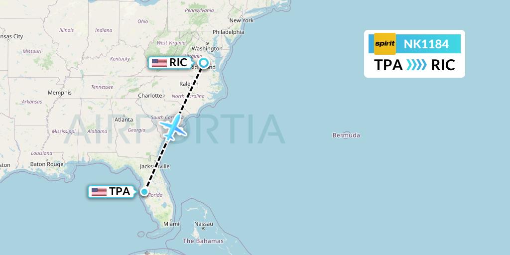 NK1184 Flight Status Spirit Airlines Tampa to Richmond (NKS1184)