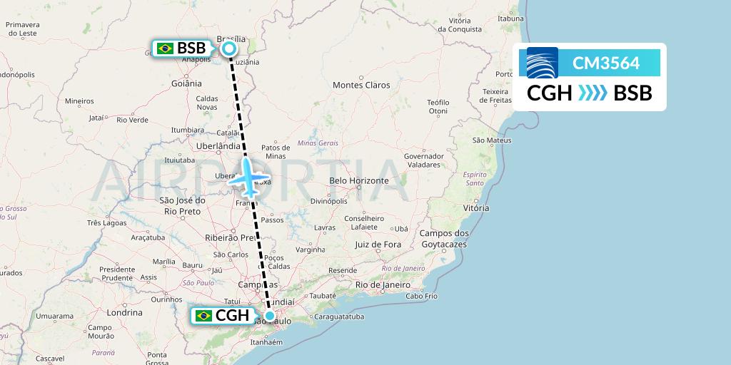 CM3564 Copa Airlines Flight Map: Sao Paulo to Brasilia