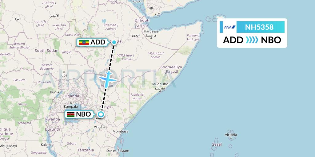 NH5358 All Nippon Airways Flight Map: Addis Ababa to Nairobi