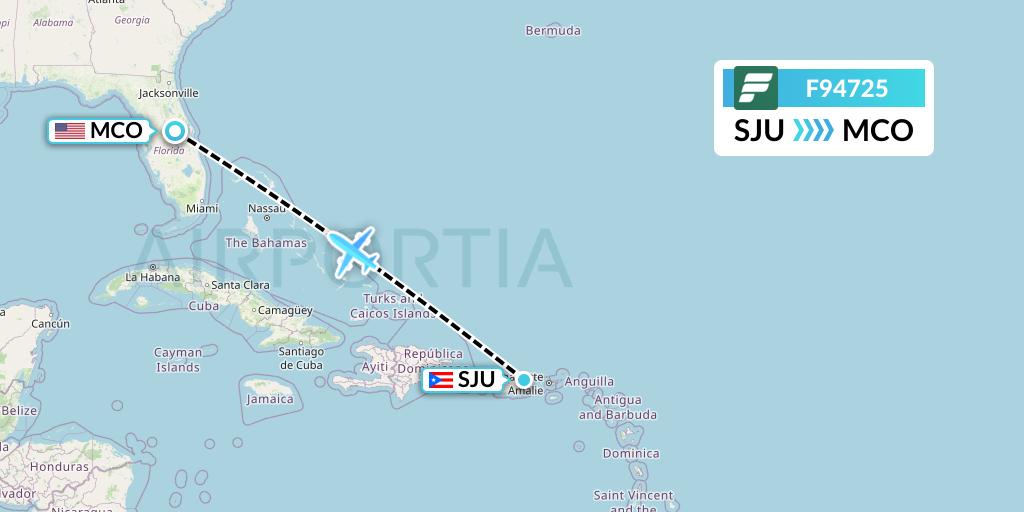 F94725 Frontier Airlines Flight Map: San Juan to Orlando