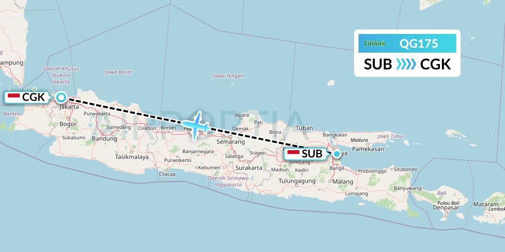 QG175 Citilink Flight Map: Surabaya to Jakarta