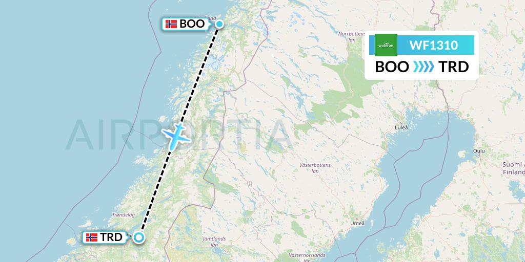 WF1310 Wideroe Flight Map: Bodo to Trondheim