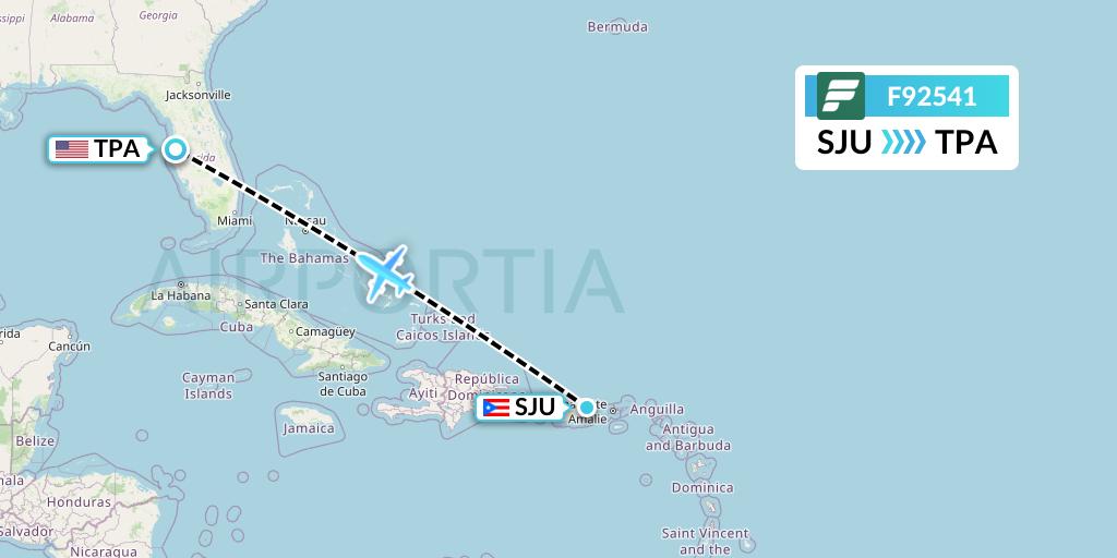 F92541 Frontier Airlines Flight Map: San Juan to Tampa