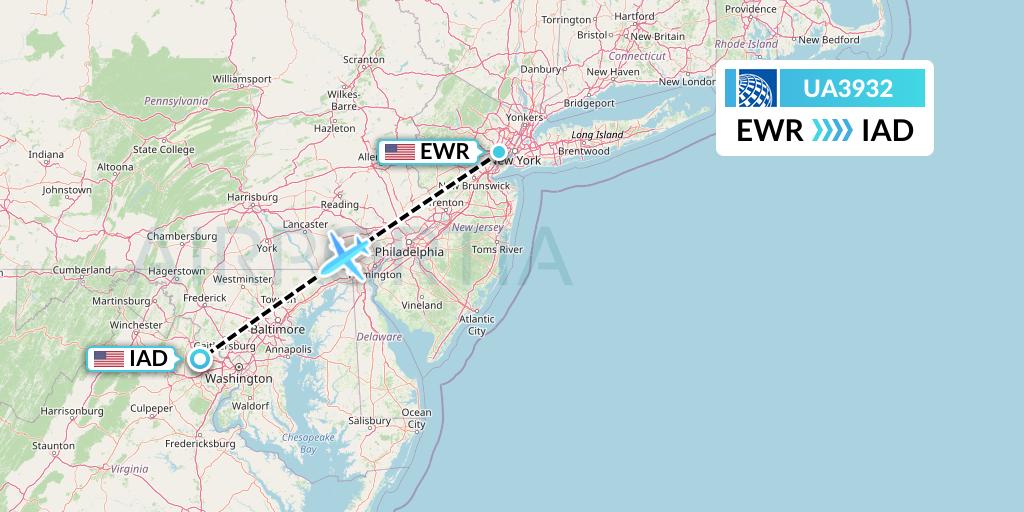 UA3932 United Airlines Flight Map: New York to Washington