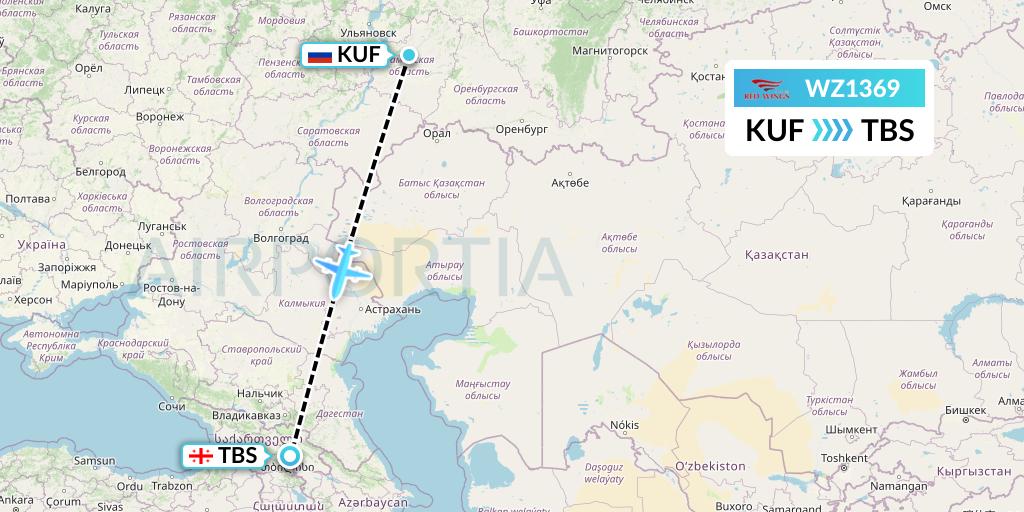 WZ1369 Red Wings Flight Map: Samara to Tbilisi