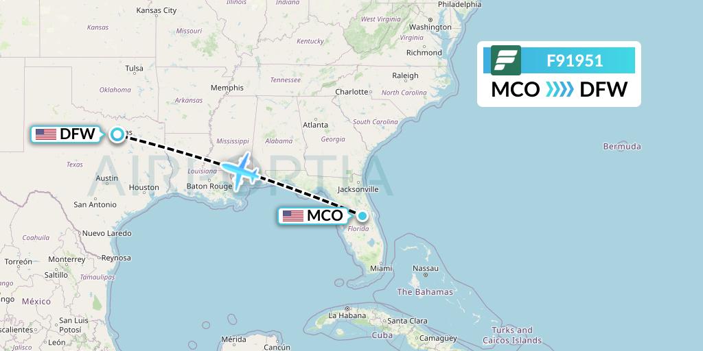 F91951 Frontier Airlines Flight Map: Orlando to Dallas