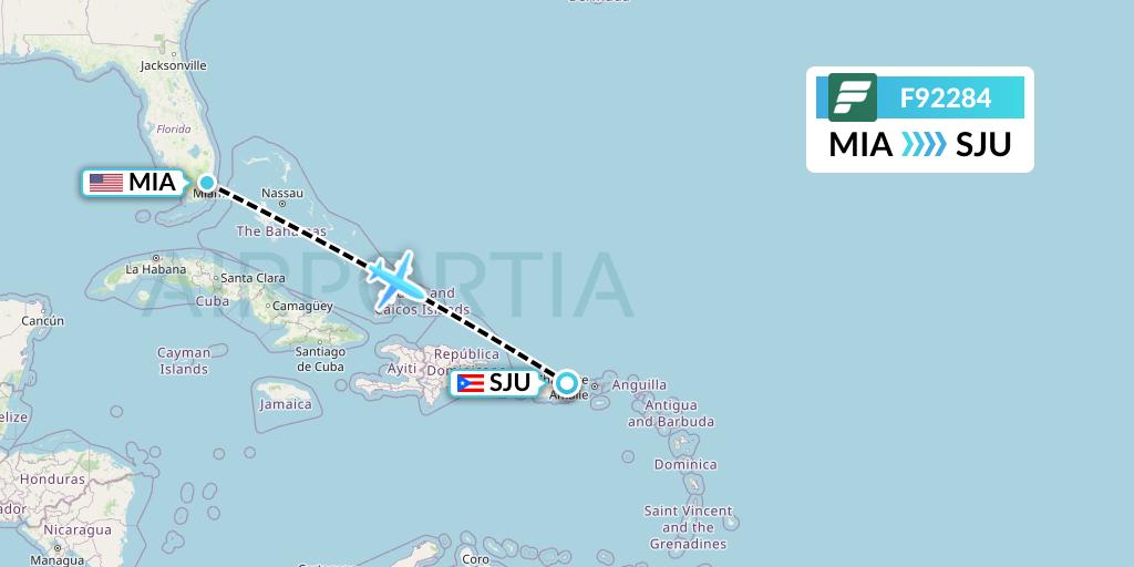 F92284 Frontier Airlines Flight Map: Miami to San Juan