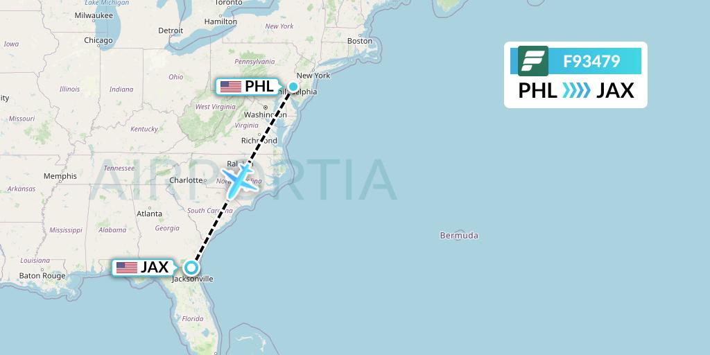F93479 Frontier Airlines Flight Map: Philadelphia to Jacksonville