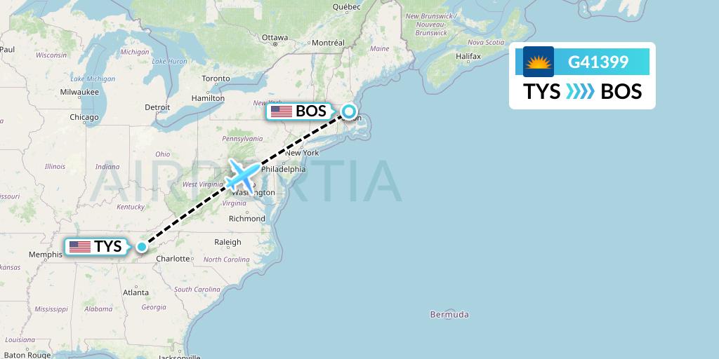 G41399 Allegiant Air Flight Map: Knoxville to Boston