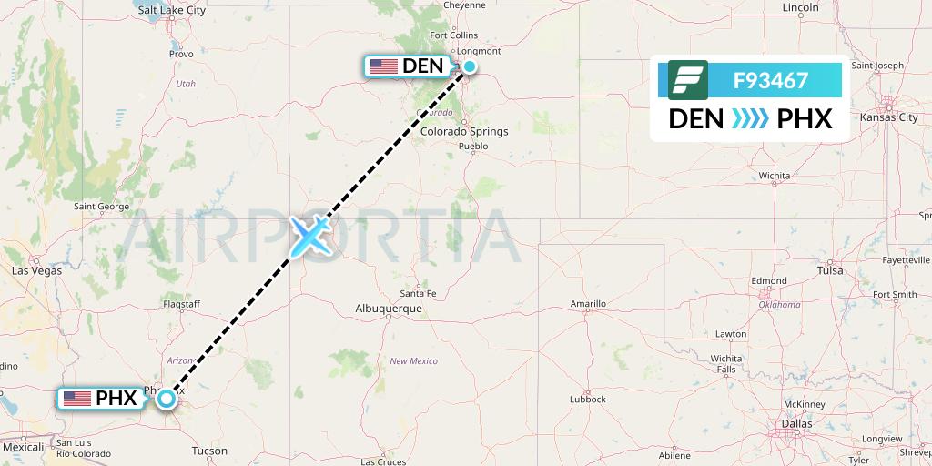 F93467 Frontier Airlines Flight Map: Denver to Phoenix
