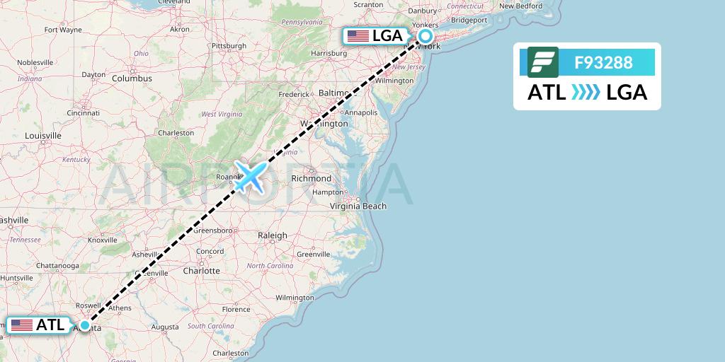 F93288 Frontier Airlines Flight Map: Atlanta to New York