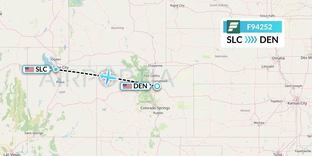 F94252 Frontier Airlines Flight Map: Salt Lake City to Denver