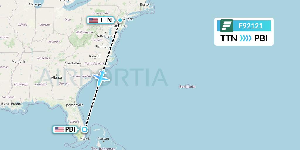 F92121 Frontier Airlines Flight Map: Trenton to West Palm Beach