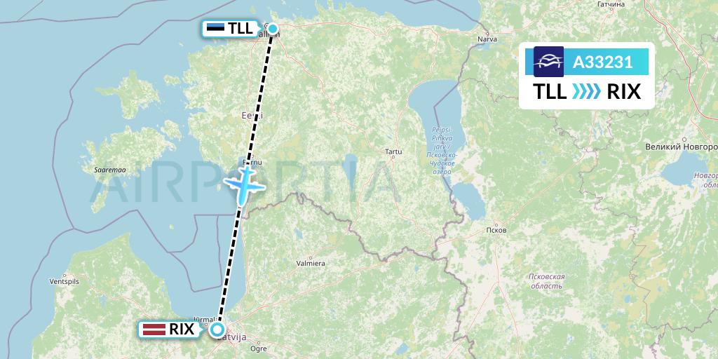 A33231 Aegean Airlines Flight Map: Tallinn to Riga
