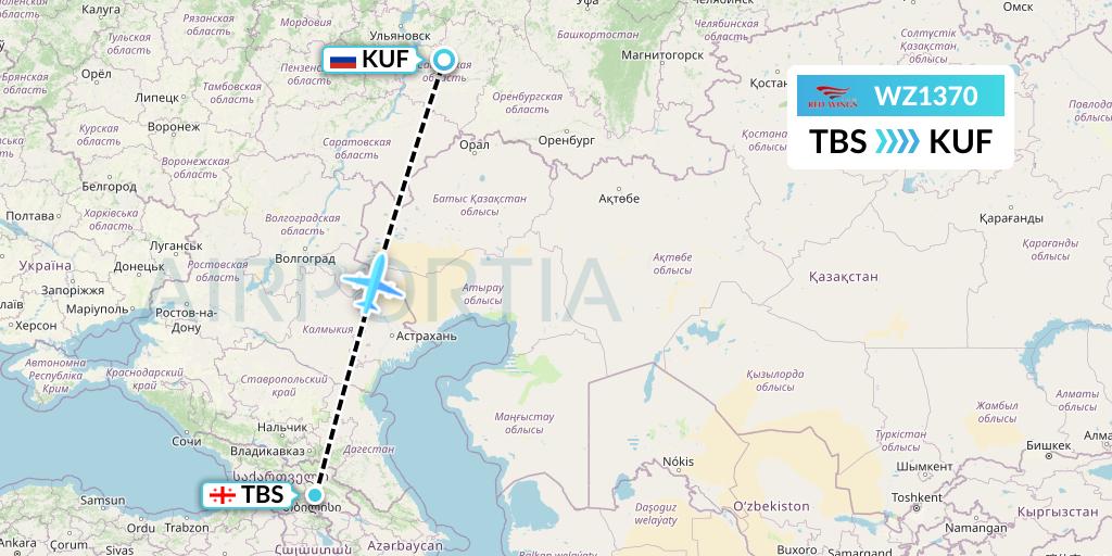 WZ1370 Red Wings Flight Map: Tbilisi to Samara