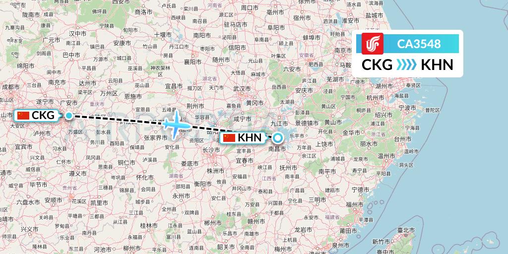 CA3548 Air China Flight Map: Chongqing to Nanchang