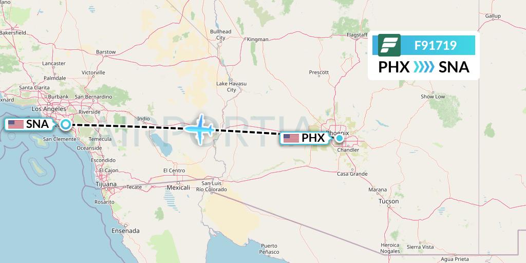F91719 Frontier Airlines Flight Map: Phoenix to Orange County