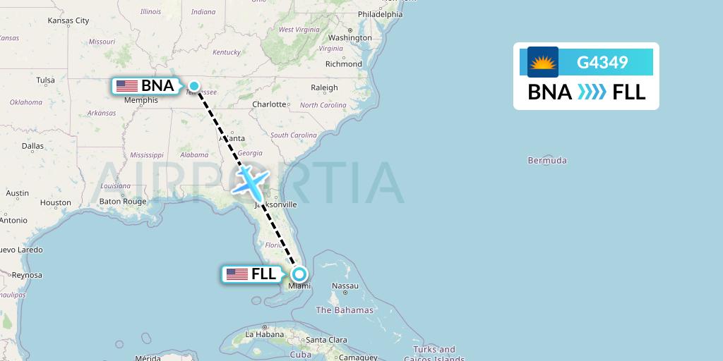 G4349 Allegiant Air Flight Map: Nashville to Fort Lauderdale