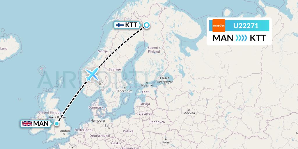 U22271 EasyJet Flight Map: Manchester to Kittila