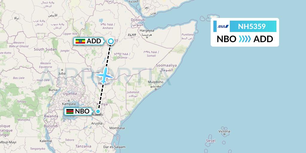 NH5359 All Nippon Airways Flight Map: Nairobi to Addis Ababa