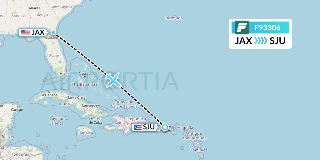 F93306 Frontier Airlines Flight Map: Jacksonville to San Juan