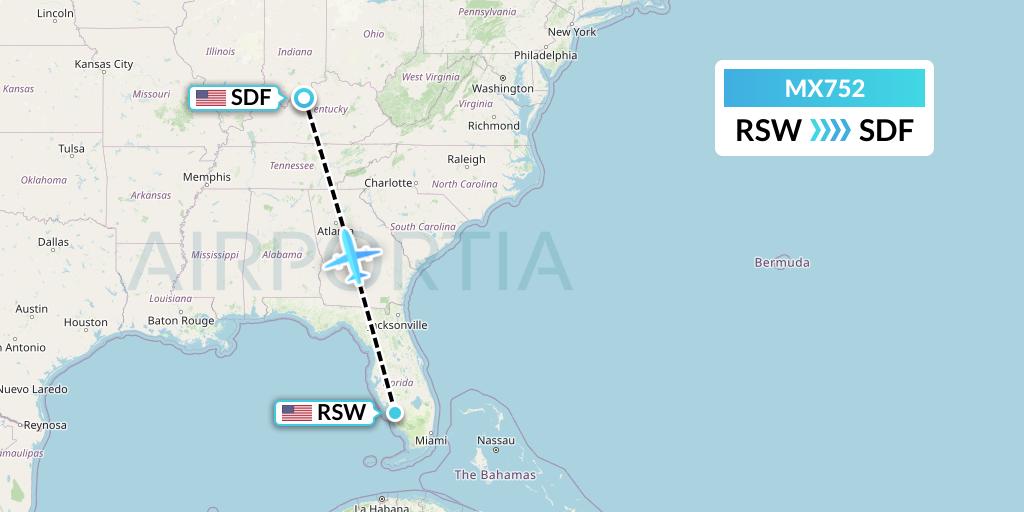 MX752 Breeze Airways Flight Map: Fort Myers to Louisville