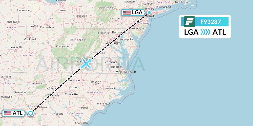 F93287 Frontier Airlines Flight Map: New York to Atlanta
