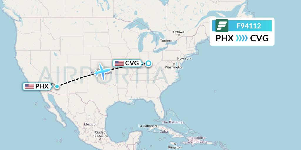 F94112 Frontier Airlines Flight Map: Phoenix to Cincinnati