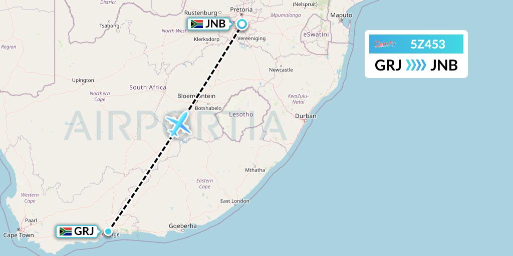 5Z453 CemAir Flight Map: George to Johannesburg